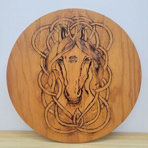 Celtic Horse Pyrography Wall Art – Hand-Burned Wood Plaque